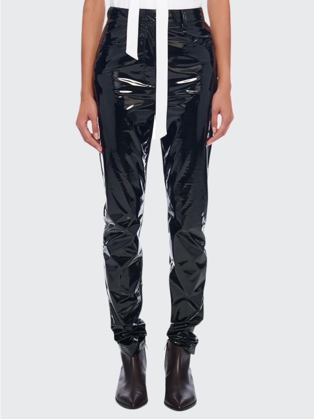 Tibi Tech Patent Leather Straight Leg Relaxed Fit Black Pants 2